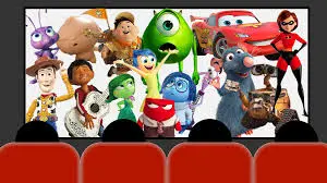 Animated characters from various popular movies gathered together.