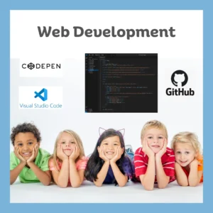 Kids learning web development with popular coding tools and platforms.